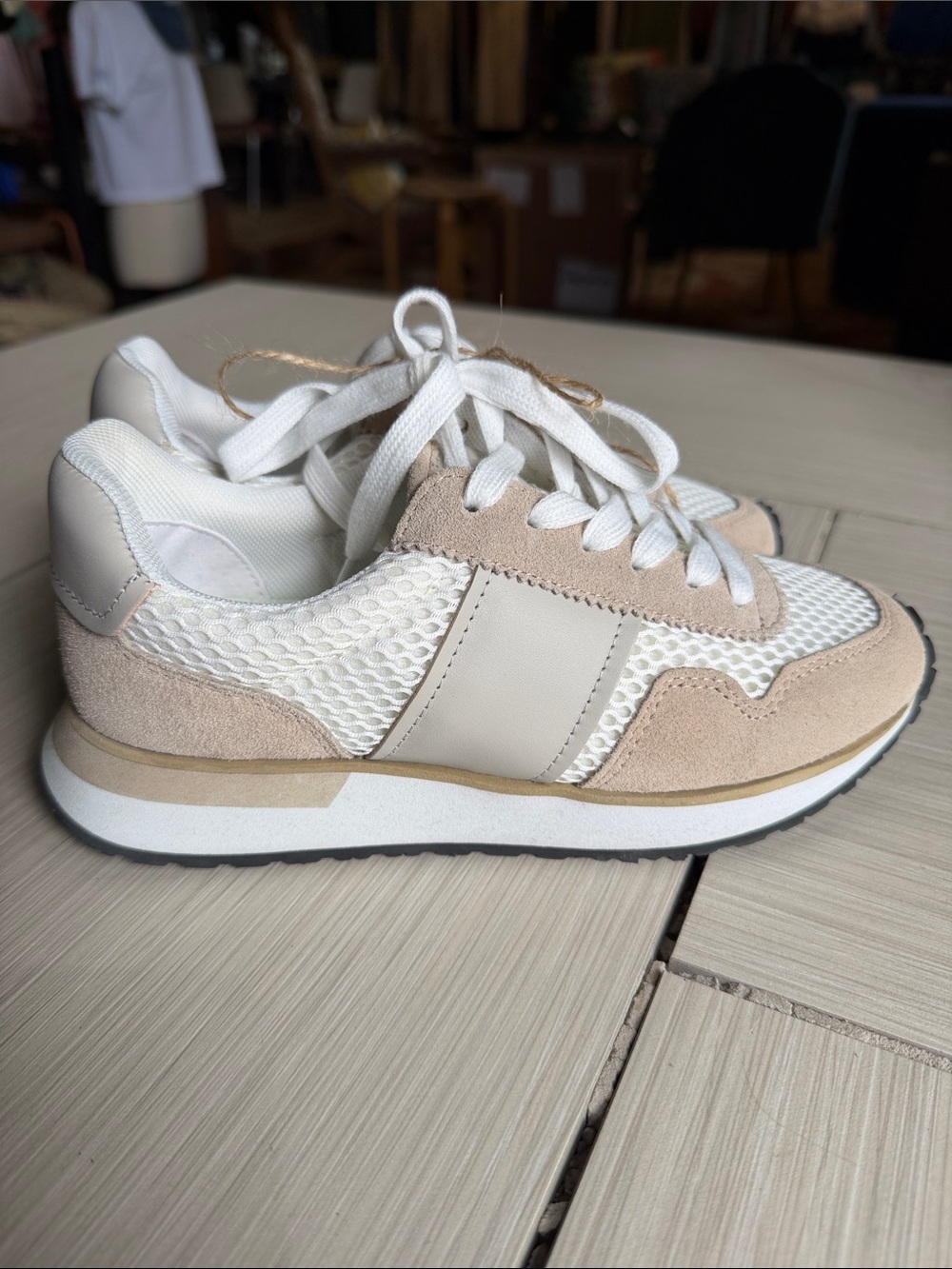 Ada Women's Cream & White Mesh Suede Sneakers